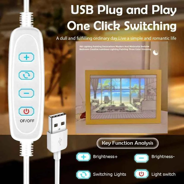 Beautiful LED Light Painting Wall Artwork Dimming Table Lamp Home Decor Night Lamp